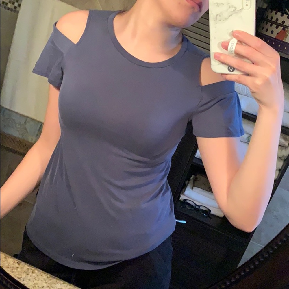 Periwinkle top with shoulder cutout